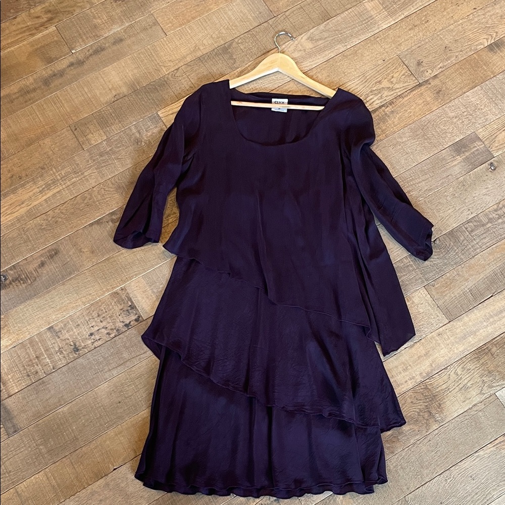 Dark Plum Layered Long-Sleeve Midi Dress